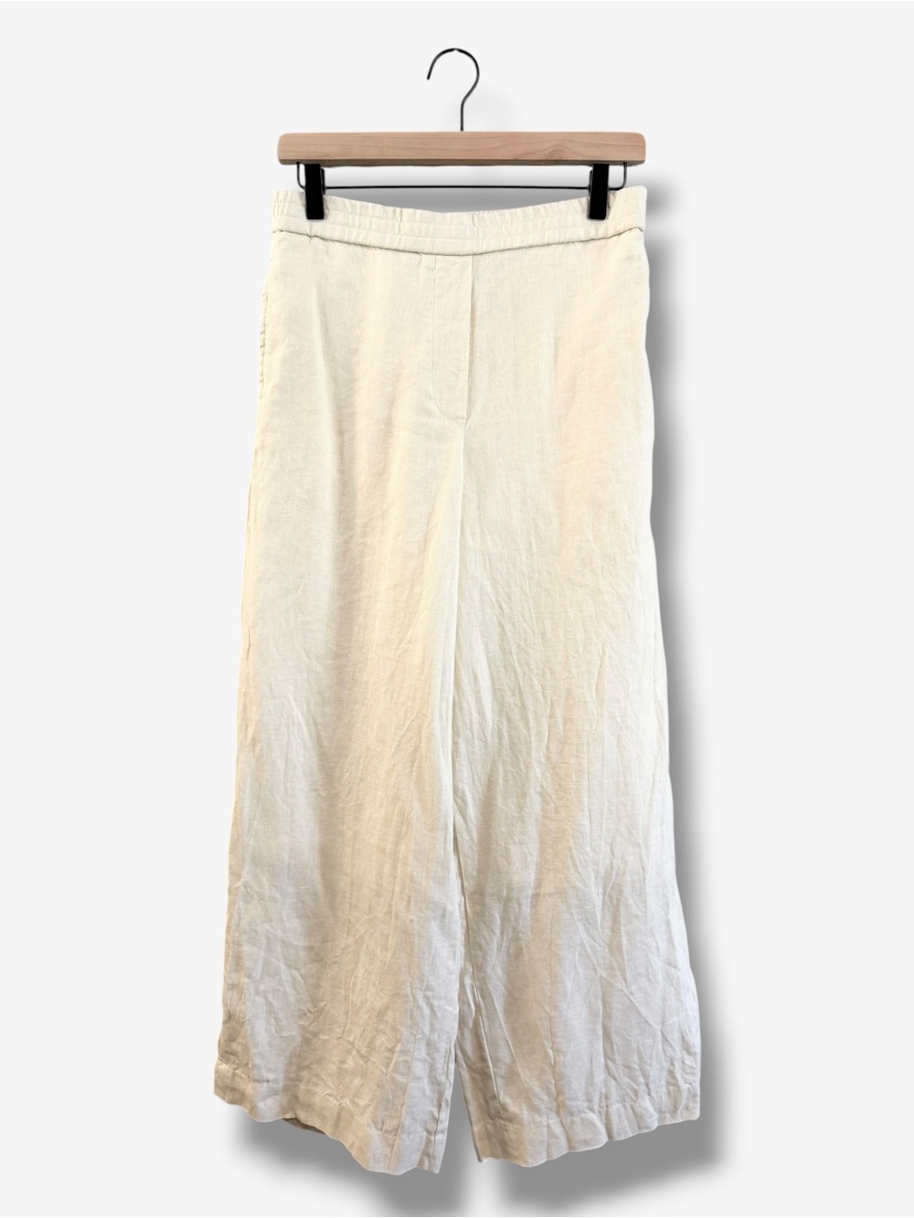 COS Ivory 100% Linen Relaxed Drawstring Trousers 34 Lined Pull On Wide Leg